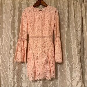 Do+Be Pink Blush Lace Mini Dress Long Bell Sleeve